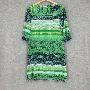 Donna Morgan Dress 12 Shift 3/4 Sleeve Green Abstract Shirt Stretch Light